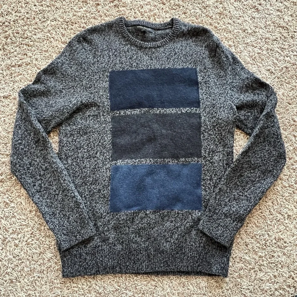 Banana Republic Color Block Sweater Gray Blue Cotton & Wool Blend Men's M Medium
